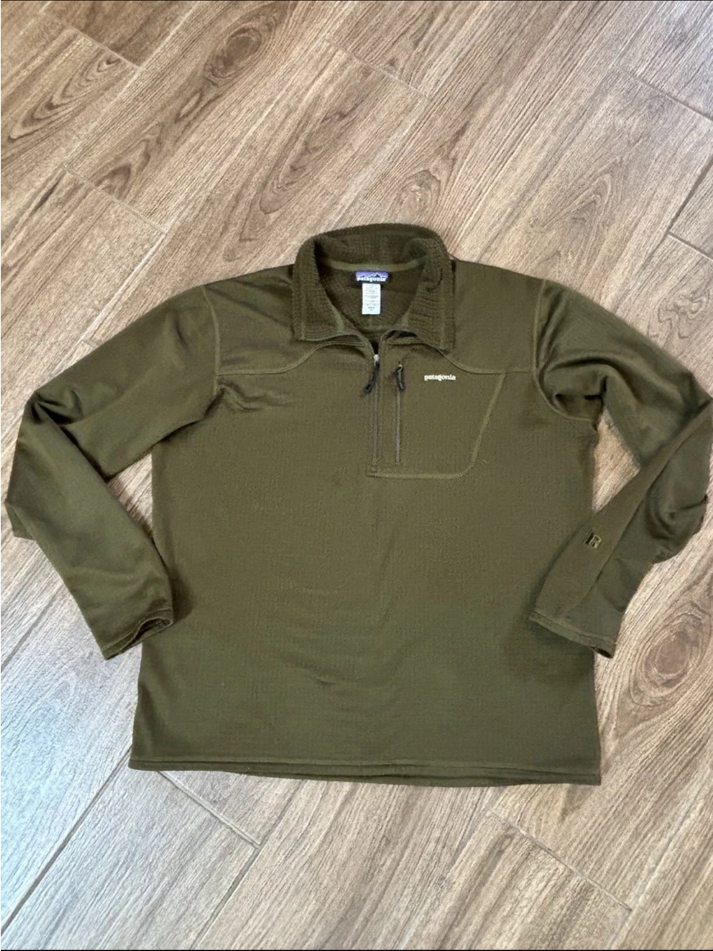 Patagonia R1 Pullover Mens XL Olive Green Polartec Power Dry 1/4 Zip Fleece